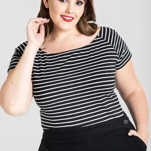 2XL Hell Bunny Verity Stripe Retro Rockabilly Top Goth Punk Modcloth Torrid